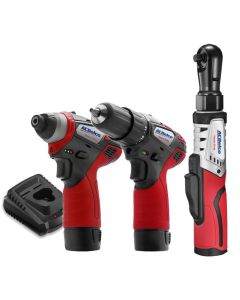 ACDelco ARW12103-K11 G12 Series 12V Cordless Li-ion ¼"Impact Driver, 3/8"Drill Driver & Brushless Ratchet Wrench Combo Tool Kit with 2 Batteries